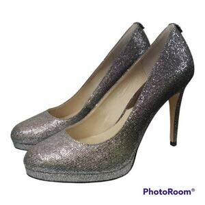Michael Kors Georgia Pump Silver Shaded Glitter Leather Shoes Size 8